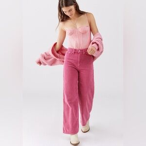 BDG Urban Outfitters UO 28 Valentine’s Wide Leg Corduroy Pant Pink Boho Hi Rise